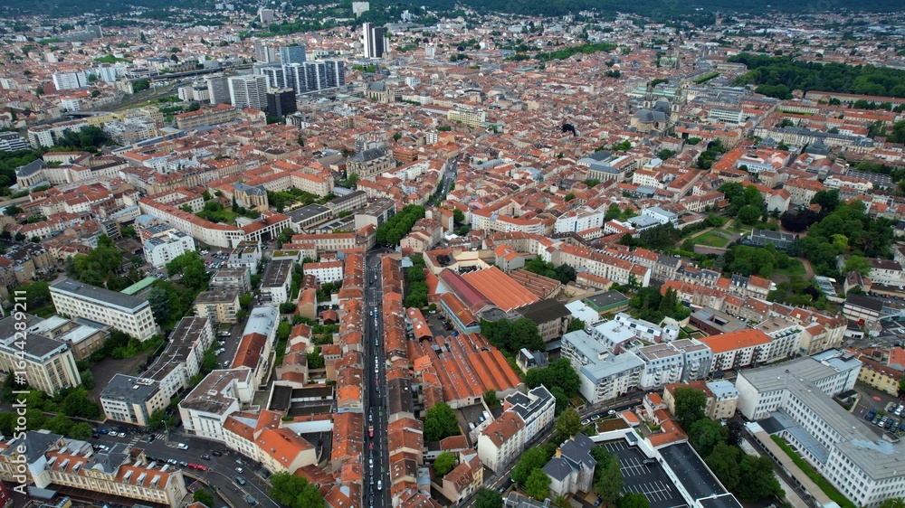 Fototapeta premium Panoramic aerial of the old town of the city Nancy in France on a sunny noon in summer