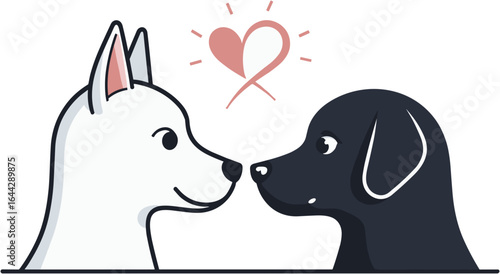Adorable illustration of two dogs with a heart symbol for love and friendship
