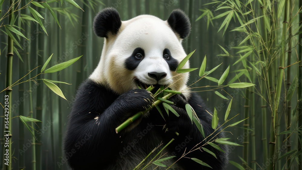 Obraz premium Panda eating bamboo in forest