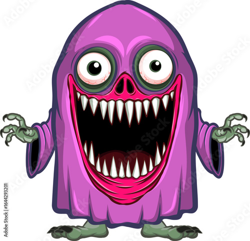 Cartoon Scary Monster with Big Mouth and Sharp Teeth – Halloween Vector Illustration
