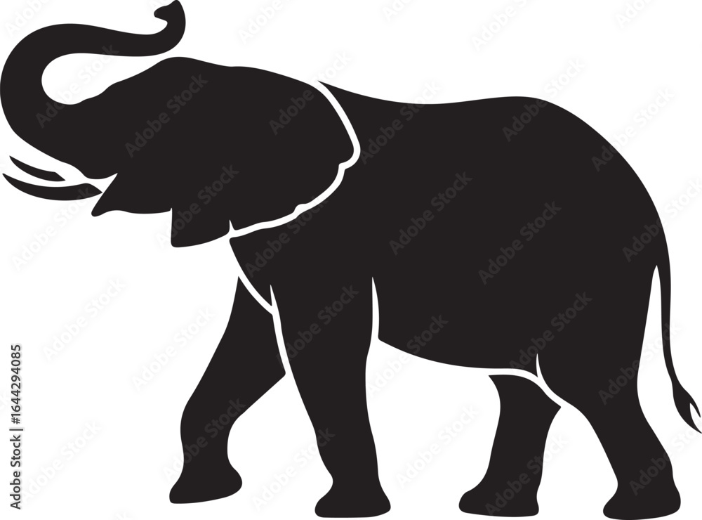 Obraz premium Elephant vector illustration of a large wild mammal with tusks standing isolated on white background