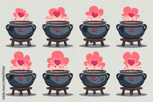 Charming Potion Cauldrons with Heart Bubbles in a Colorful Vector Set