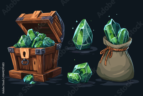 Colorful Gemstones and Treasure Chest Vector Illustration