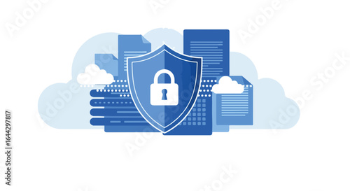 Data protection concept with files and security lock, representing digital safety and privacy. Data protection is a crucial component of data management and digital security.