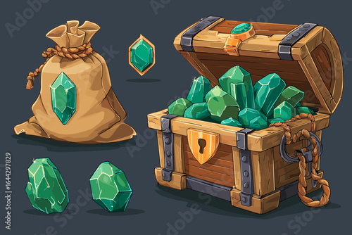 Treasure Chest with Gems: Fantasy Game Assets for Digital Illustrations