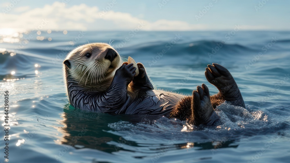 Fototapeta premium Sea otter enjoying a meal