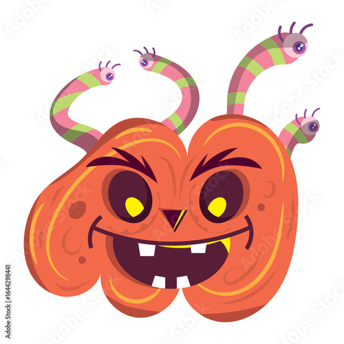 Isolated spooky halloween jack-o-lantern character with worms Vector
