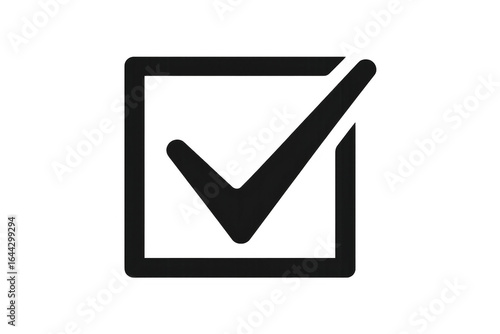 Black check mark icon in a box on transparent background