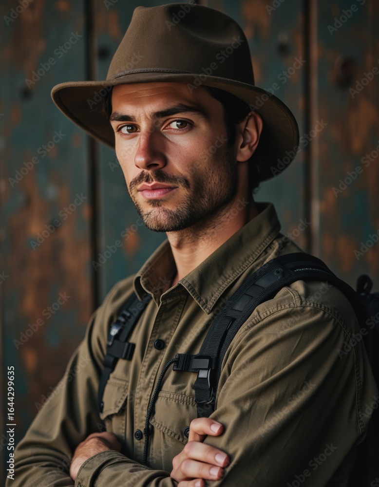 Obraz premium Adventure medicine specialist ready for remote healthcare in the wilderness