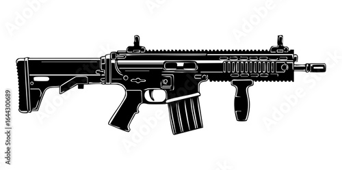 Minimal FN SCAR Rifle Side View Flat Vector Illustration