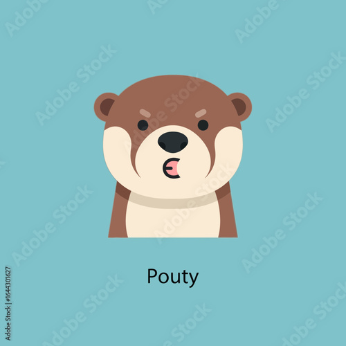 Cute cartoon otter with pouty expression on blue background.