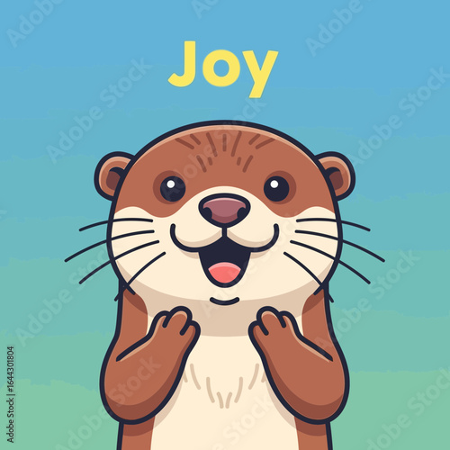 Cute cartoon otter with paws raised in excitement.