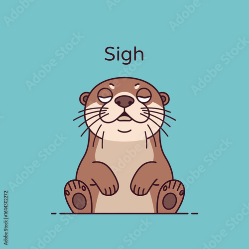 Cartoon otter with eyes closed and mouth open, expressing a sigh.