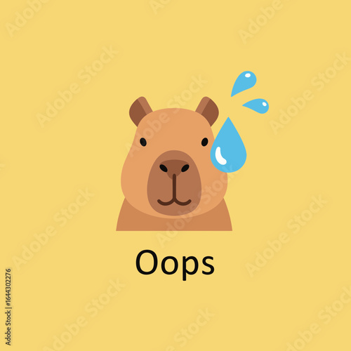 A cartoon capybara sweats with the word oops below.