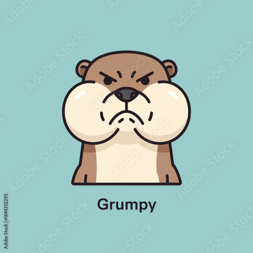 Cartoon otter with puffed cheeks and a grumpy expression.