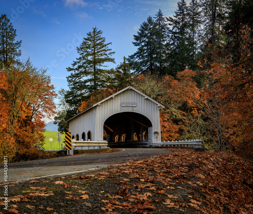 Autumnal Covered Bridge and Scenic Drive, Surrounded by Fall Colors