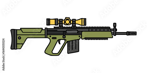Minimal Steyr AUG Bullpup Rifle Side View Flat Vector Illustration