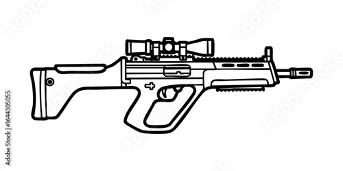 Minimal Steyr AUG Bullpup Rifle Side View Flat Vector Illustration