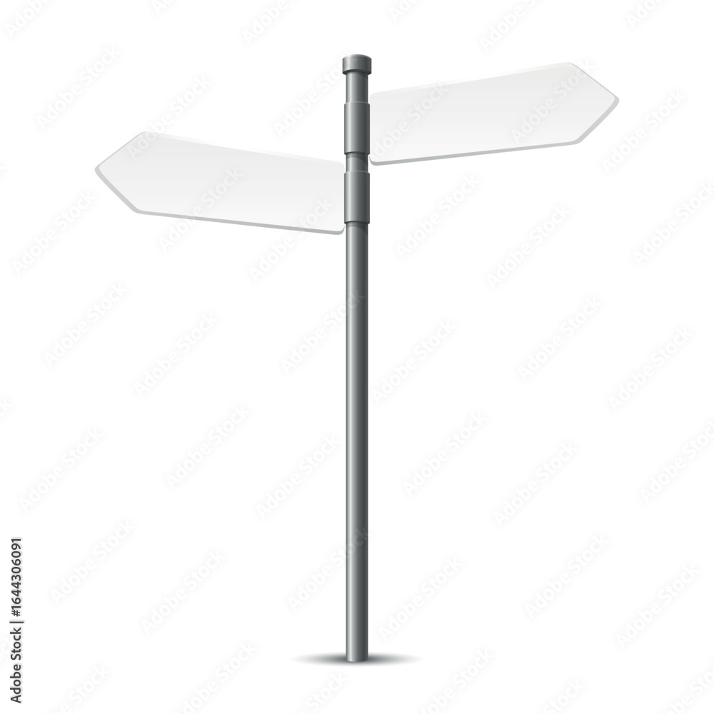 Vector Blank Road Sign Post with Two Empty Directional Arrows, Isolated. Street Signage Template. Empty Guidepost for Navigation. Direction Board for Text, Message, Vector Illustration Vector Blank Road Sign Post with Two Empty Directional Arrows, Isolated. Street Signage Template. Empty Guidepost for Navigation. Direction Board for Text, Message, Vector Illustration