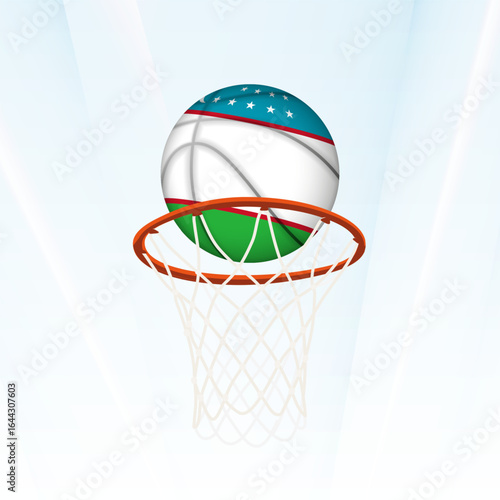Uzbekistan Flag Basketball Scoring Through Hoop.