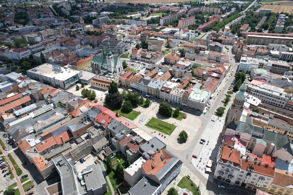 Obraz premium Prostejov old town historical city center in aerial panoramic view Moravia Czech republic