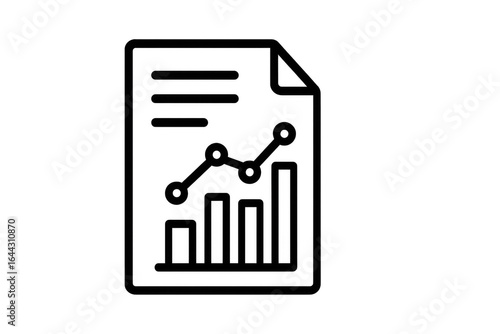 Document with growing bar chart and line graph on transparent background