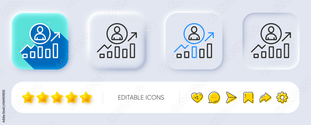 Fototapeta premium Business results line icon. Neumorphic, Flat shadow, 3d buttons. Career Growth chart sign. Line career ladder icon. Social media icons. Vector