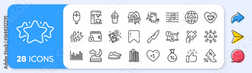 Night mattress, Star and Puzzle line icons. Interest rate, AI generate, Inflation icons. Pack of Coffee maker, Flights application, Global insurance icon. Vector