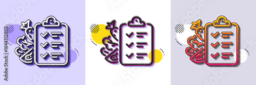 Diet menu line icon. Halftone dotted pattern. Gradient icon with grain shadow. Low calories food sign. Kcal checklist symbol. Line diet menu icon. Various designs. Vector