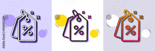Discount tags line icon. Halftone dotted pattern. Gradient icon with grain shadow. Sale offer sign. Promotion price symbol. Line discount tags icon. Various designs. Vector