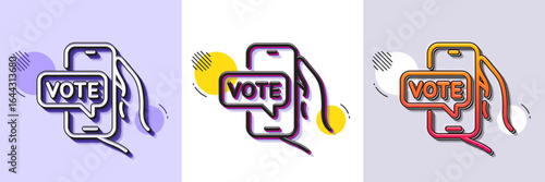 Online voting line icon. Halftone dotted pattern. Gradient icon with grain shadow. Internet vote sign. Web election symbol. Line online voting icon. Various designs. Vector
