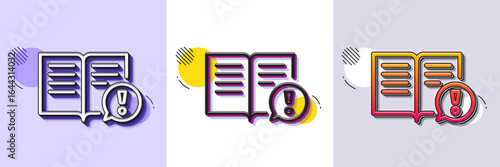 Interesting facts line icon. Halftone dotted pattern. Gradient icon with grain shadow. Exclamation mark sign. Book symbol. Line facts icon. Various designs. Vector