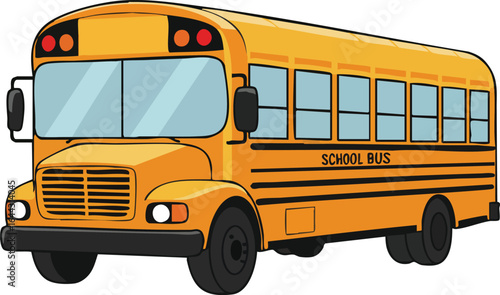 Yellow school bus illustration vector showing classic American student transport vehicle in side view
