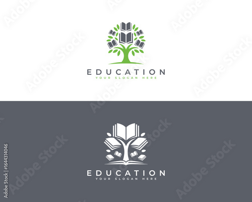Green tree with books logo education learning