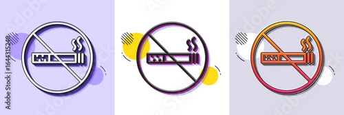No smoking line icon. Halftone dotted pattern. Gradient icon with grain shadow. Stop smoke sign. Hotel service symbol. Line no smoking icon. Various designs. Vector