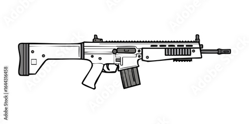 Minimal IWI Tavor TAR-21 Bullpup Rifle Side View Flat Vector Illustration