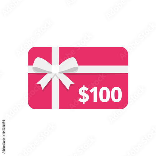 Pink gift card with white ribbon and 100 dollar value