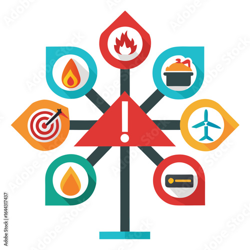 Workplace Safety Signpost Vector with Hazard and Emergency Icons