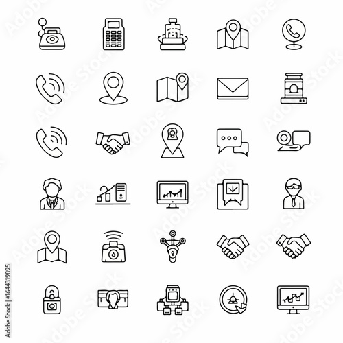 Collection of Business and Communication Line Art Icons.