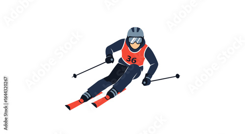 A cartoon skier in a dynamic carving motion, showcasing winter sports.