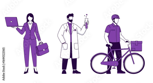 Diverse Workforce Illustration Showcasing Professionals from Various Sectors for Employment Opportunities and Career Development Materials