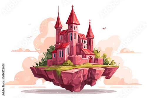 Enchanting Floating Castle with Spires and Lush Greenery