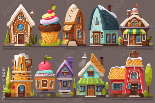 Colorful Fantasy Houses with Sweetland Themes in a Cartoon Style