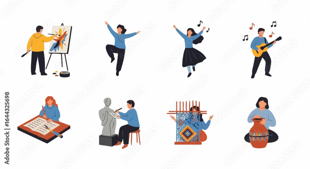 Obraz premium Creative Hobbies and Artistic Pursuits Vector Illustration for Educational Materials and Promoting Engaging Recreational Activities