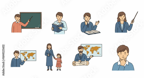 Diverse Educators and Students in Various Teaching and Learning Scenarios, Ideal for Educational Resources, Presentations, and School-Related Projects.