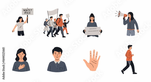 Diverse Group of People Expressing Opinions and Emotions Through Protests, Speech, and Gestures for Demonstrations and Social Commentary
