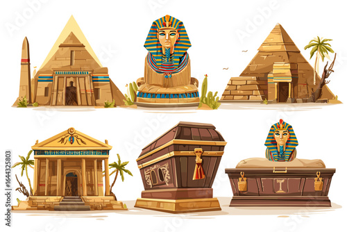 Collection of Iconic Egyptian Landmarks and Monuments in Vector Art Style