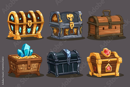 Colorful Stylized Treasure Chests Vector Collection for Game Design
