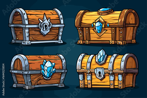 Collection of Colorful Treasure Chests with Gems and Locks