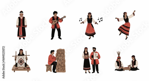 Cultural Heritage Celebration Featuring Traditional Attire, Music, Dance, and Crafts, Ideal for Illustrating Cultural Diversity and Ethnic Traditions